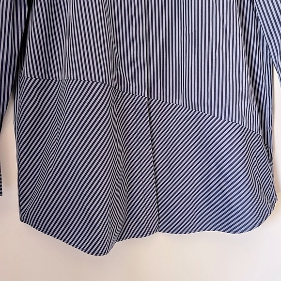 Lafayette 148 Asymmetrical Stripe Button Down Contemporary Shirt Blues M - Picture 6 of 10